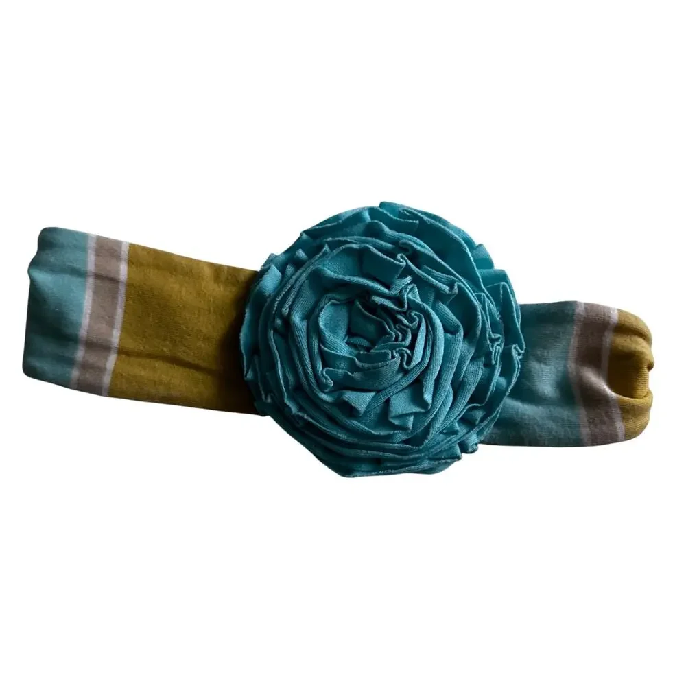 Girls Yellow and Teal Striped Flower Headwrap